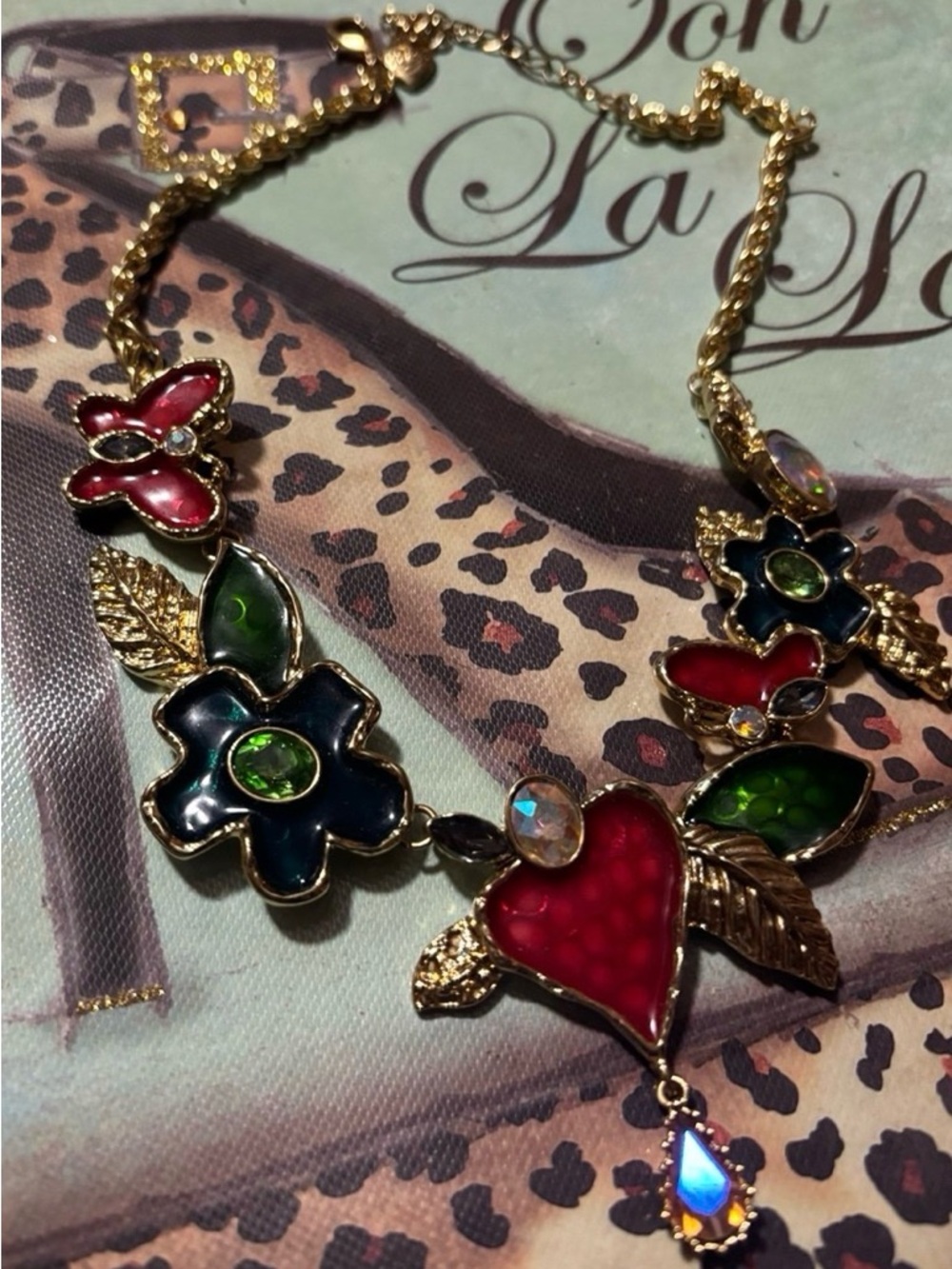 Women’s Betsey Johnson Gold-Tone Floral & Heart Statement Necklace